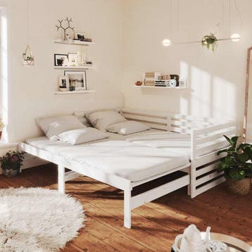 vidaXL Bedbank uitschuifbaar massief grenenhout wit, Huis en Inrichting, 90 cm, Eenpersoons, Verzenden, Wit