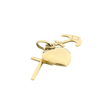 Gouden geloof, hoop en liefde hanger (Hanger of bedel), Ophalen of Verzenden, Gebruikt, Goud, Overige merken