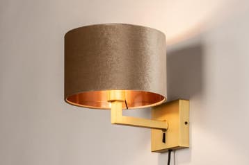 Rietveld Wandlampen - Taupe, Goud - Stof, Metaal, Verzenden, Nieuw