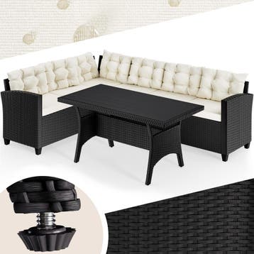 Polyrotan Loungeset Zwart/Crème WPC tafelblad (Tuinsets), Verzenden, Nieuw