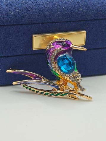 Verguld, Zilver, Kolibrie van sterlingzilver .925 - Broche, Nieuw