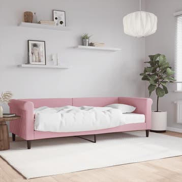 vidaXL Slaapbank met matras 80x200 cm fluweel roze, Eenpersoons, Verzenden, Nieuw, 80 cm