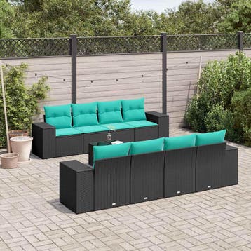 vidaXL 9-delige tuinbankset met kussens van zwart polyrotan, Tuin en Terras, Verzenden, Nieuw