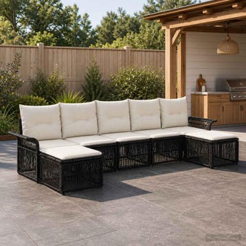 vidaXL Tuinbankenset 7 st Zwart poly rattan, Verzenden, Nieuw, 7 zitplaatsen