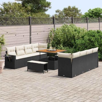 vidaXL Tuin Sofa Set Zwart en Crème poly rattan, Verzenden, Nieuw, Rotan