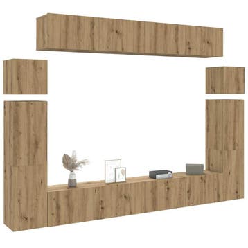vidaXL 8-delig Tv-meubelset wandmontage bewerkt hout, Minder dan 50 cm, Verzenden, Nieuw, Minder dan 100 cm