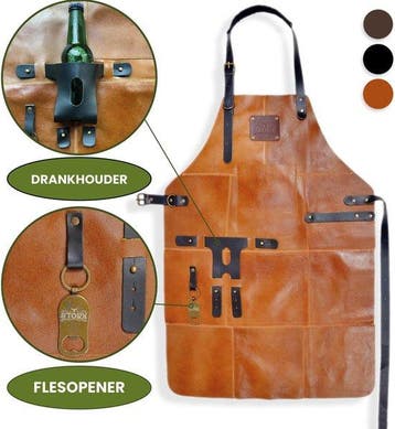 Leren Schort Licht Bruin - Cognac Heren Barbecue – Stoer Led, Tuin en Terras, Barbecue-accessoires, Verzenden, Nieuw