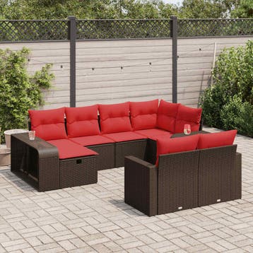 vidaXL 10-delige Loungeset met kussens poly rattan bruin, Verzenden, Nieuw, 6 zitplaatsen, Loungeset