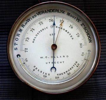 OLLAND Holosteric aneroid barometer - Glas, Messing, Antiek en Kunst, Curiosa en Brocante