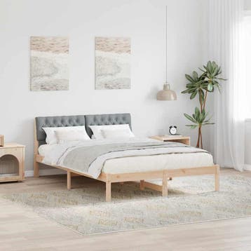 vidaXL Bedframe Bruin en lichtgrijs 135 x 190 cm Massief, Bruin, Verzenden, Nieuw, Twijfelaar