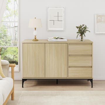 Dressoir Kistiandi 120x40x76 cm licht eiken [en.casa], Huis en Inrichting, Kasten | Dressoirs, Verzenden, Nieuw