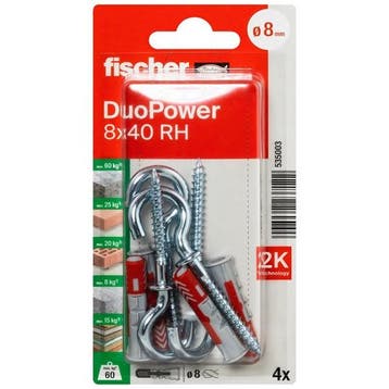 Universele plug met ronde haak | Fischer DuoPower | 4 stuks, Verzenden, Nieuw