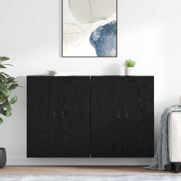 vidaXL Wandkast 2 st Zwart Eiken 69,5 x 34 x 90 cm Bewerkt, Minder dan 50 cm, Verzenden, Nieuw, Minder dan 100 cm
