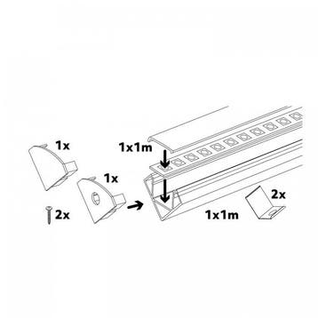 Kobi LED hoekprofiel N01 zilver 1 meter met opale afdekkap, Huis en Inrichting, Ophalen of Verzenden, Nieuw