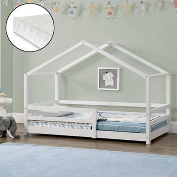 Kinderbed Knätten grenen huisbed met matras 90x200 cm wit, Verzenden, Nieuw