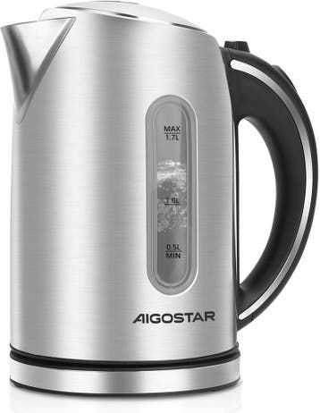 Waterkoker - Retro - RVS - met LED - 1.7L - 2200W - Zilver -, Verzenden, Zo goed als nieuw