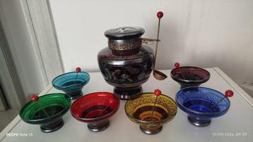 Drankservies - Glas, Zilver - Servies voor amarenen, Antiek en Kunst