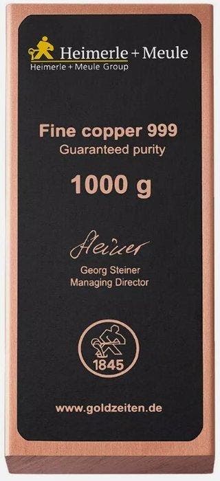 1 kilogram koper - .999 - Heimerle + Meule. (Zonder