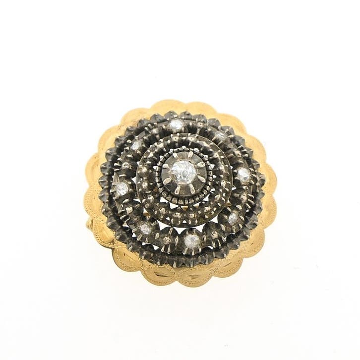 Antiek gouden broche met roos geslepen diamanten; ca. 0,2..., Sieraden, Tassen en Uiterlijk, Broches, Goud, Gebruikt, Met edelsteen