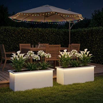 vidaXL Plantenbak met led 2 st Wit 40 x 100 x 40 cm Staal, 100 cm of meer, Verzenden, Nieuw, Metaal