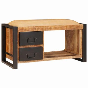 vidaXL Opslagbank Bruin 80 x 35 x 40 cm Massief mangohout, Minder dan 50 cm, Verzenden, Nieuw, Minder dan 100 cm