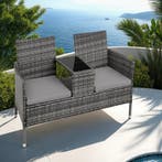 Wicker tuinbank met tafel - grijs/lichtgrijs, Verzenden, Nieuw