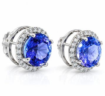 Oorstekers Platina - 3.10ct. tw. Tanzaniet - Diamant -