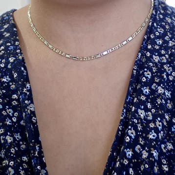 Bicolor gouden Figaro schakelketting, Ophalen of Verzenden, Gebruikt, Overige kleuren, Goud