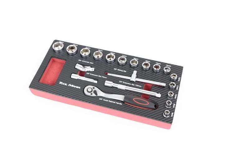 TM 20 Delige 3/8 doppenset foam carbon look inlay, Auto diversen, Autogereedschap, Nieuw, Verzenden