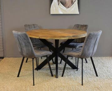 Combideal Eetkamerset: Ronde Mangohouten Eettafel met 4, Ophalen of Verzenden, Nieuw