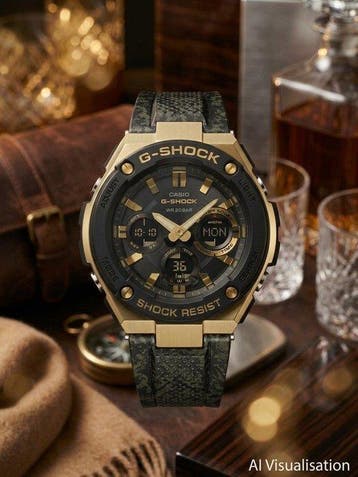 Casio - G-SHOCK G-STEEL Black & Gold – Textured Design -, Sieraden, Tassen en Uiterlijk, Nieuw