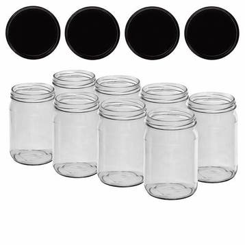 Glazenpotten 900 ml met twist-off deksel (zwart) 8 stuks, Verzenden, Nieuw
