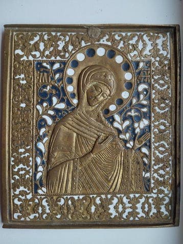 Icoon - Moeder Gods - brons,emaille, Antiek en Kunst