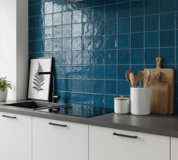 Wandtegel Revoir Balance Handvorm Marine Blauw Glans 13x13, Nieuw, Minder dan 20 cm, 10 m² of meer, Wandtegels