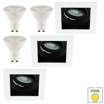 Set van 3 inbouwspots Evia wit met zwart + LED spots GU10, Verzenden, Nieuw, Overige typen