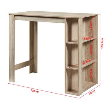 Bartafel Danderyd met 3 planken 120x60x105,5 cm eikenkleurig, Huis en Inrichting, Verzenden, Nieuw