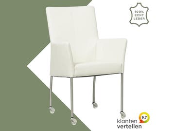 Leren eetkamerstoel Comfort met wieltjes en armleuning -, Huis en Inrichting, Stoelen, Wit, Nieuw, Leer, Ophalen of Verzenden