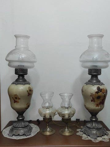 Tafellamp (4) - Opaline glas, Verguld messing - 4