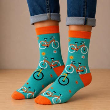 Sokken Katoen - Fiets Print - Oranje Blauw - Maat 38-45, Nieuw