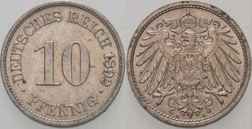 10 Pfennig 1892 A Kleinmunten-kaiserreich Grosser Adler, Verzenden