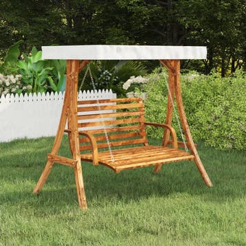 vidaXL Schommelframe met crèmekleur dak gebogen hout met, Kinderen en Baby's, Speelgoed | Buiten | Speeltoestellen, Verzenden