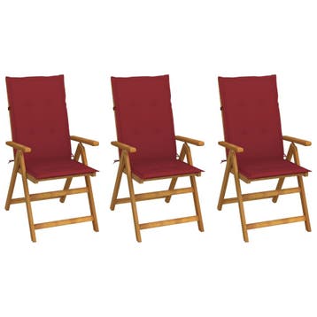 vidaXL Set van 3 klapstoelen met kussens, gemaakt van, Verzenden, Nieuw, Hout