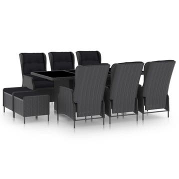 vidaXL 9-delige Tuinset met kussens poly rattan donkergrijs, Verzenden, Nieuw, 8 zitplaatsen, Tuinset
