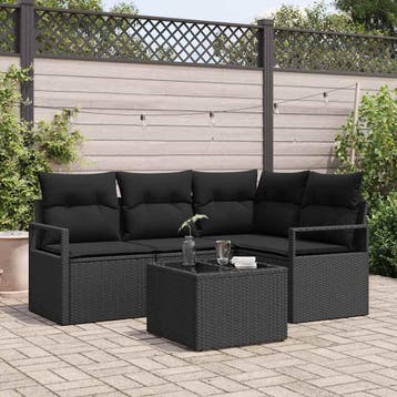 vidaXL Bankstel 5 st Zwart poly rattan, Verzenden, Nieuw, 5 zitplaatsen