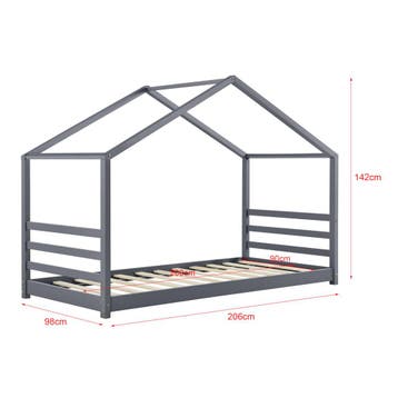 Kinderbed huisbed met bedbodem 90x200 cm donkergrijs, Verzenden, Nieuw