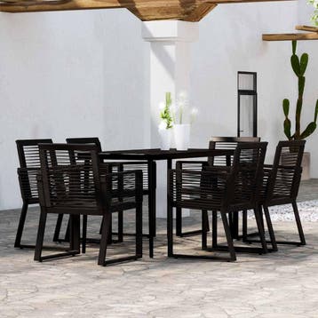 vidaXL 7-delige Tuinset zwart, Verzenden, 6 zitplaatsen, Nieuw, Rvs