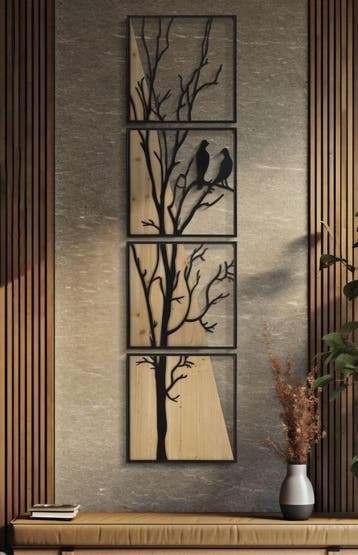 WANDPANEEL VOGEL IJZER HOUT SET 4 STUKS 50X2X200 (50X2X50), Huis en Inrichting, Woonaccessoires | Overige, Ophalen of Verzenden