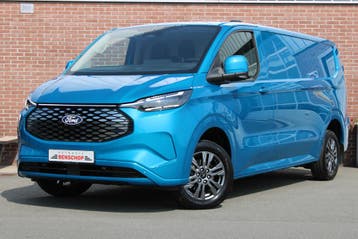 Ford E-Transit Custom 340 L2H1 218PK Limited 65 kWh, Automaat, Stof, Gebruikt, Blauw