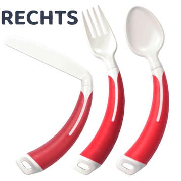 Bestekset gebogen 3-delig rood - Aangepast bestek, Diversen, Verpleegmiddelen, Ophalen of Verzenden, Nieuw