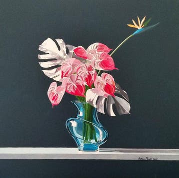 Antonio Perotti - Still Life Vaso in vetro con fiori e, Antiek en Kunst